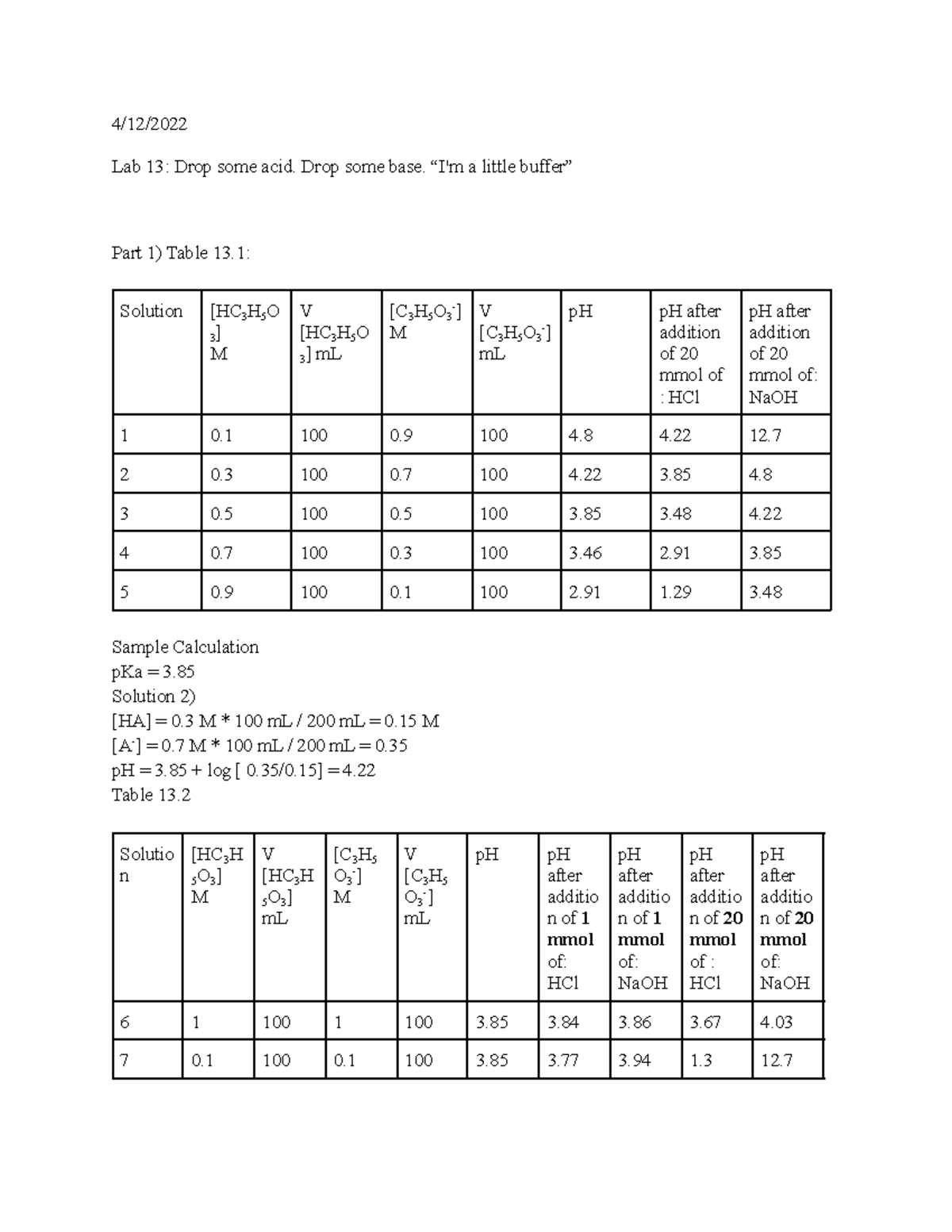 CHEM Lab 13 sd report revised - 4/12/ Lab 13: Drop some acid. Drop some ...