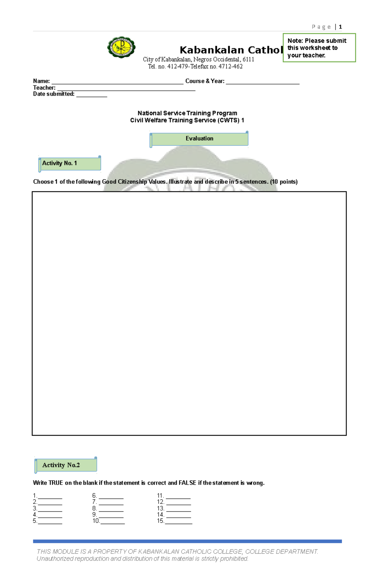 Cwts-learning-activities 2 - Kabankalan Catholic College City of ...