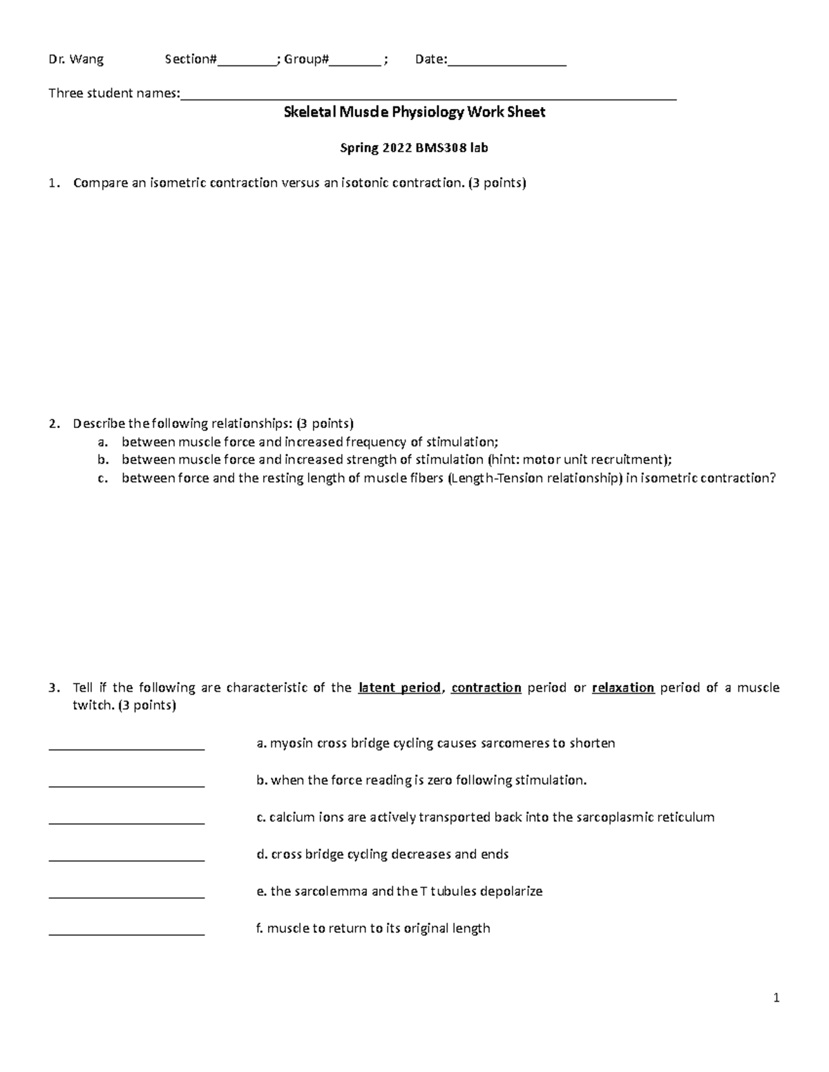 Muscle work sheet - Dr. Wang Section#________; Group#_______ ; Date ...