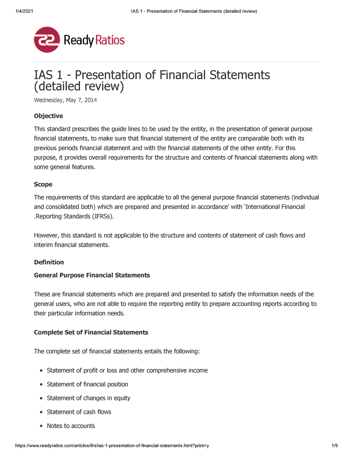 amendments to ias 1 presentation of financial statements