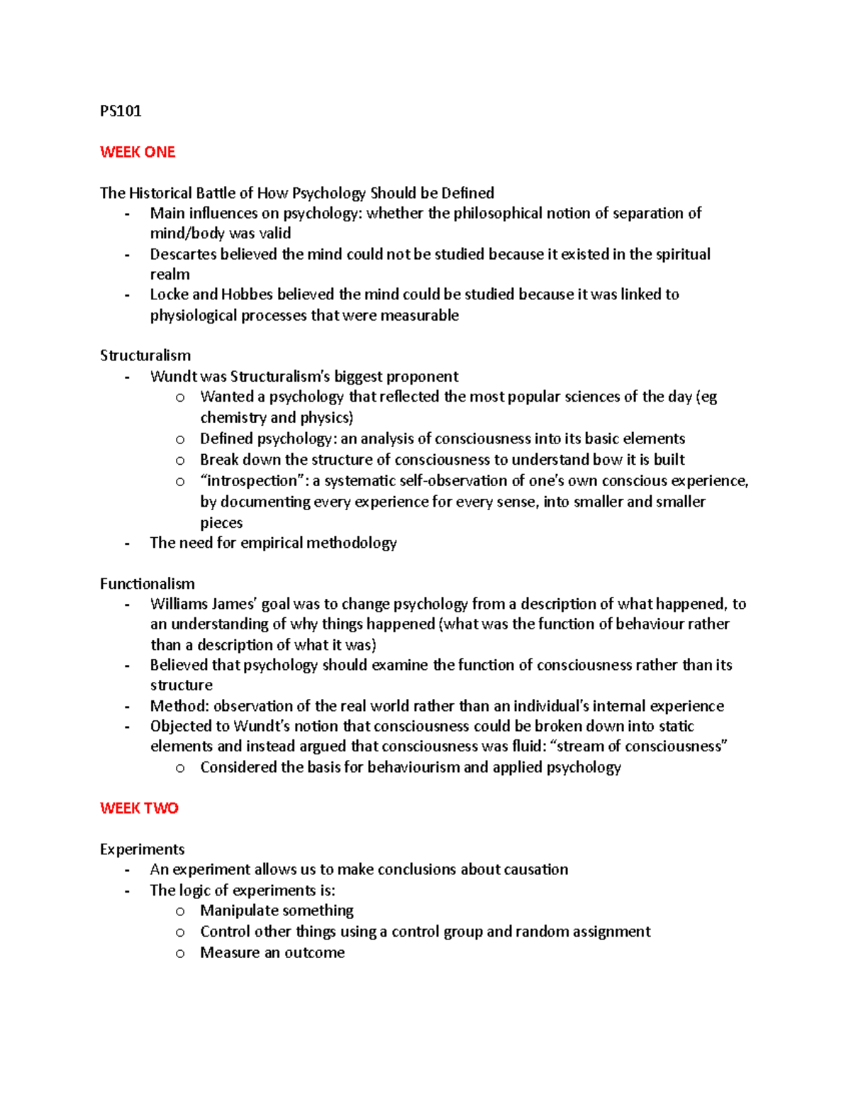 PS101 - PS WEEK ONE The Historical Battle of How Psychology Should be ...