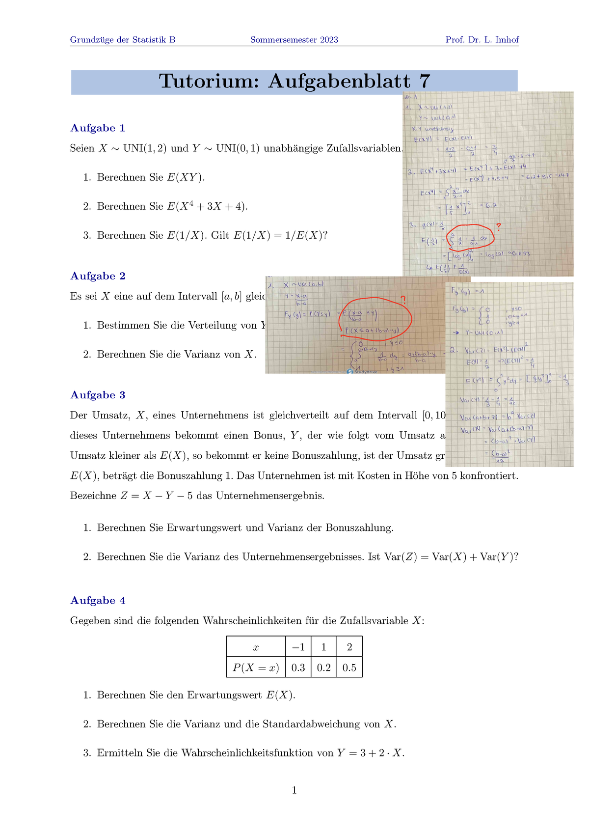 Sta BAA 7-5 - Grundz ̈uge Der Statistik B Sommersemester 2023 Prof. Dr ...