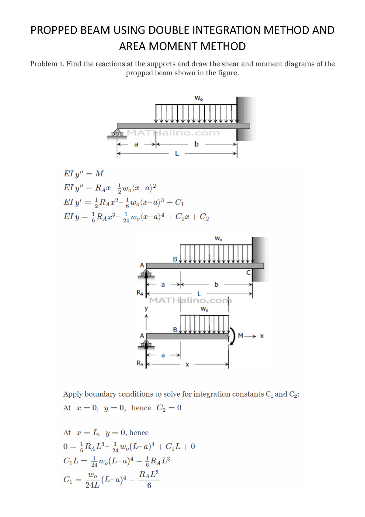 CE 4 Propped Beams - PROPPED BEAM USING DOUBLE INTEGRATION METHOD AND ...