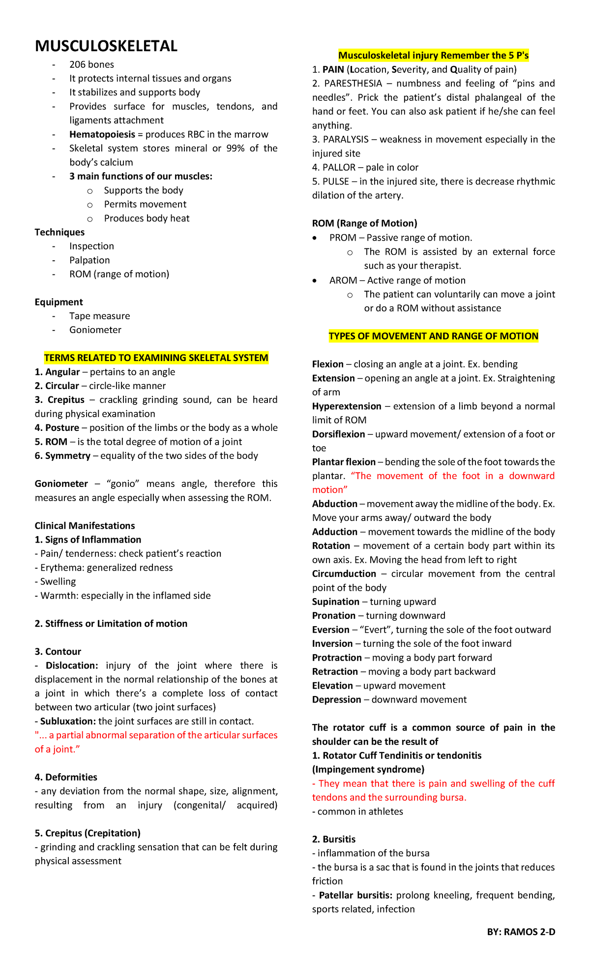 Medterm Musculoskeletal - MUSCULOSKELETAL 206 bones It protects ...