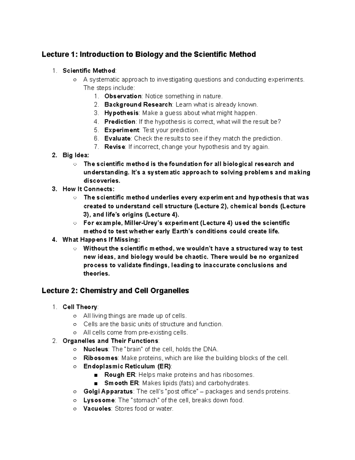 Study notes, Practice exam 1 - Lecture 1: Introduction to Biology and ...