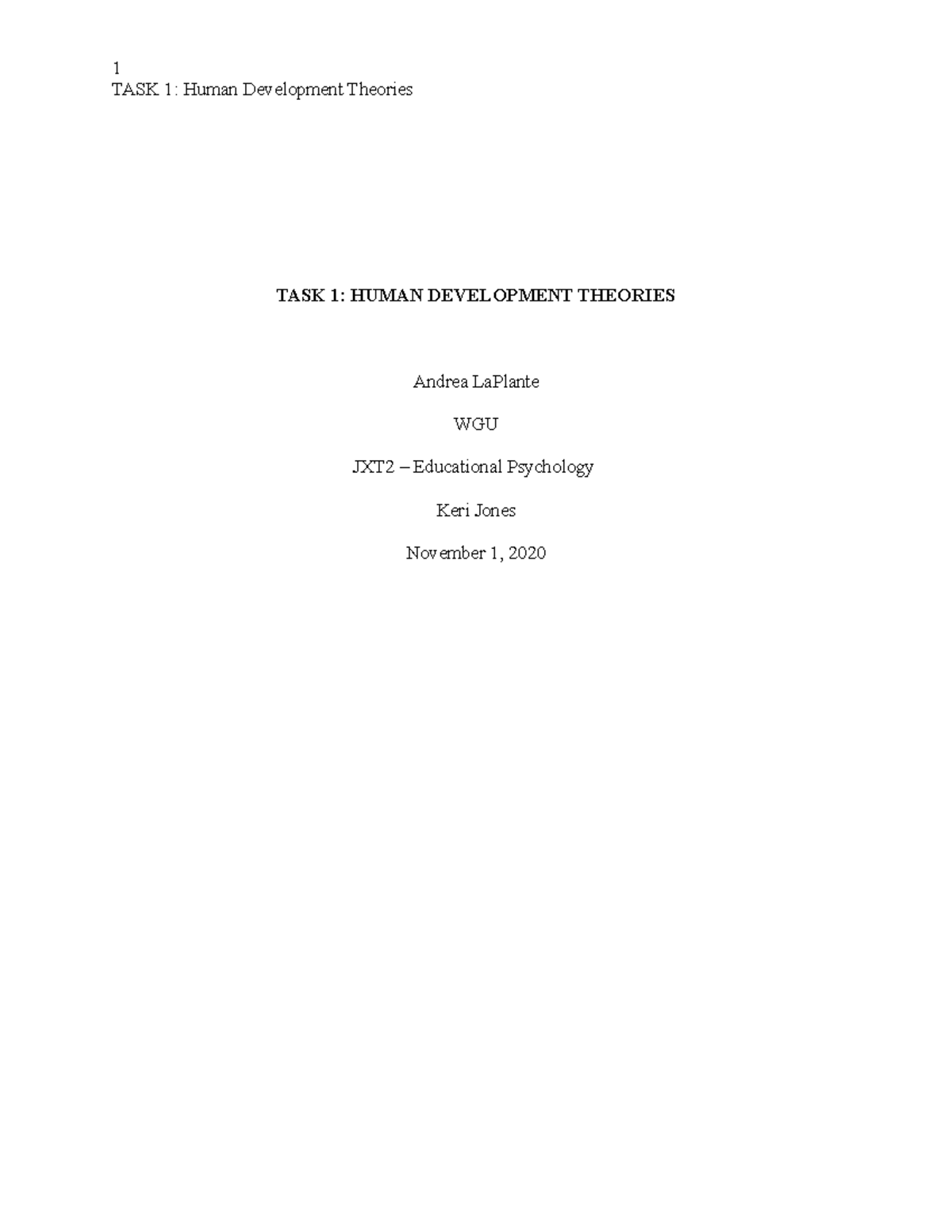 Human Development Theories - Task 1 - TASK 1: Human Development ...