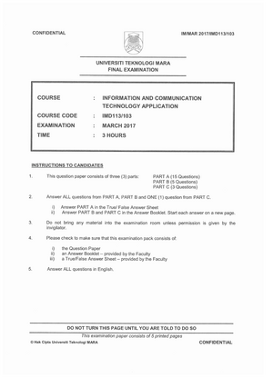 Exam March 2017 Questions Information And Communication Technology Studocu