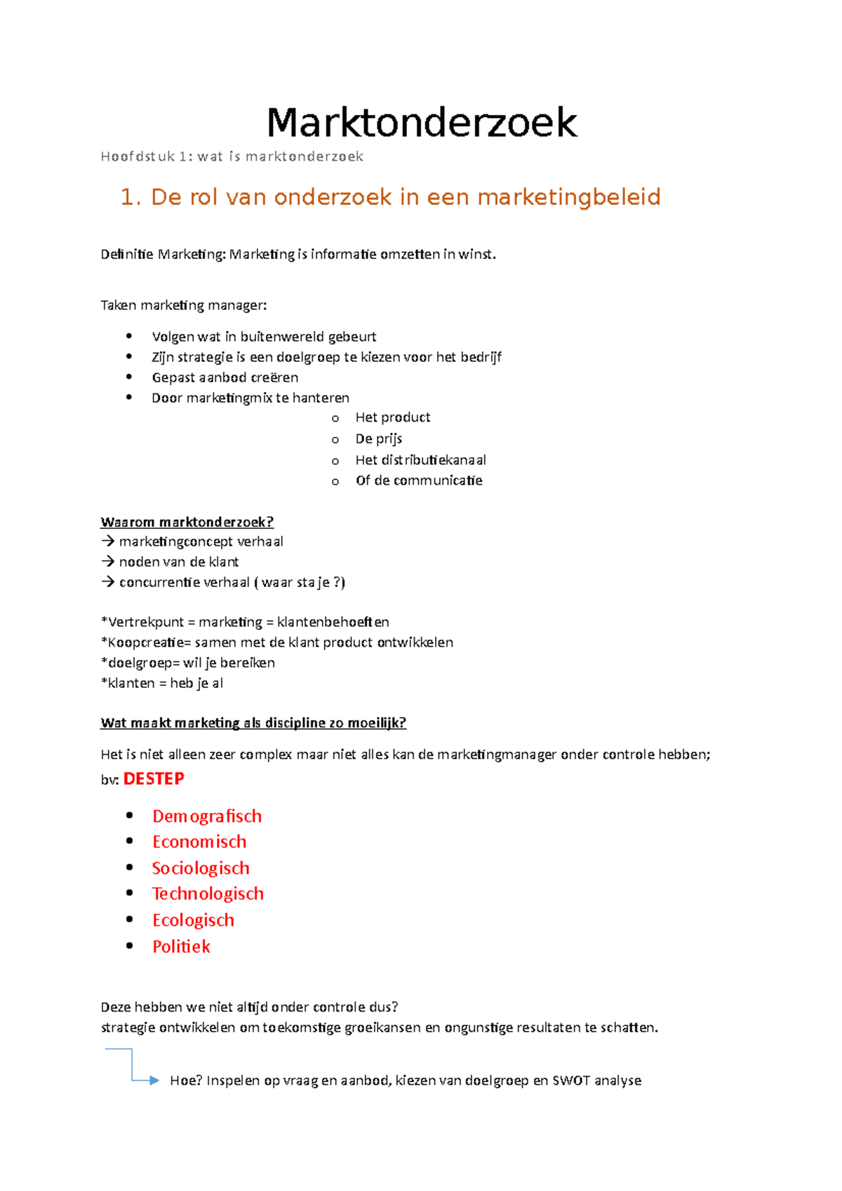 Marktonderzoekt Samenvatting - Marktonderzoek Hoofdstuk 1: Wat Is ...