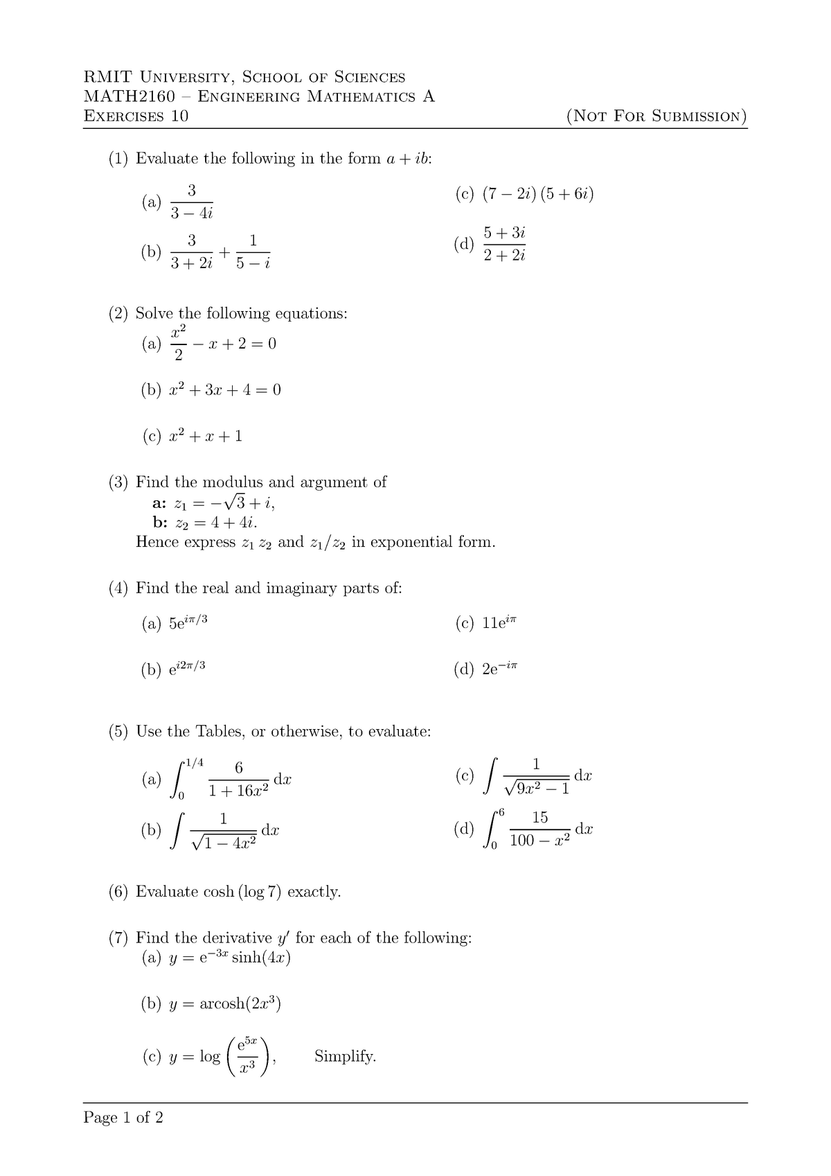 Exercises 10 - RMIT University, School of Sciences MATH2160 ...