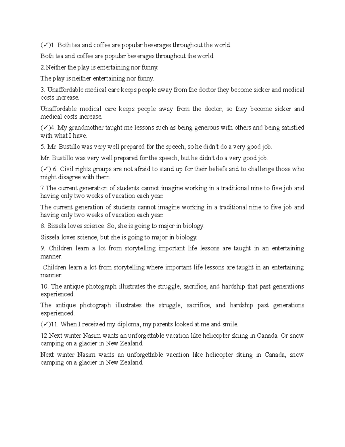 Grammar sentences combo ( )1. Both tea and coffee are popular