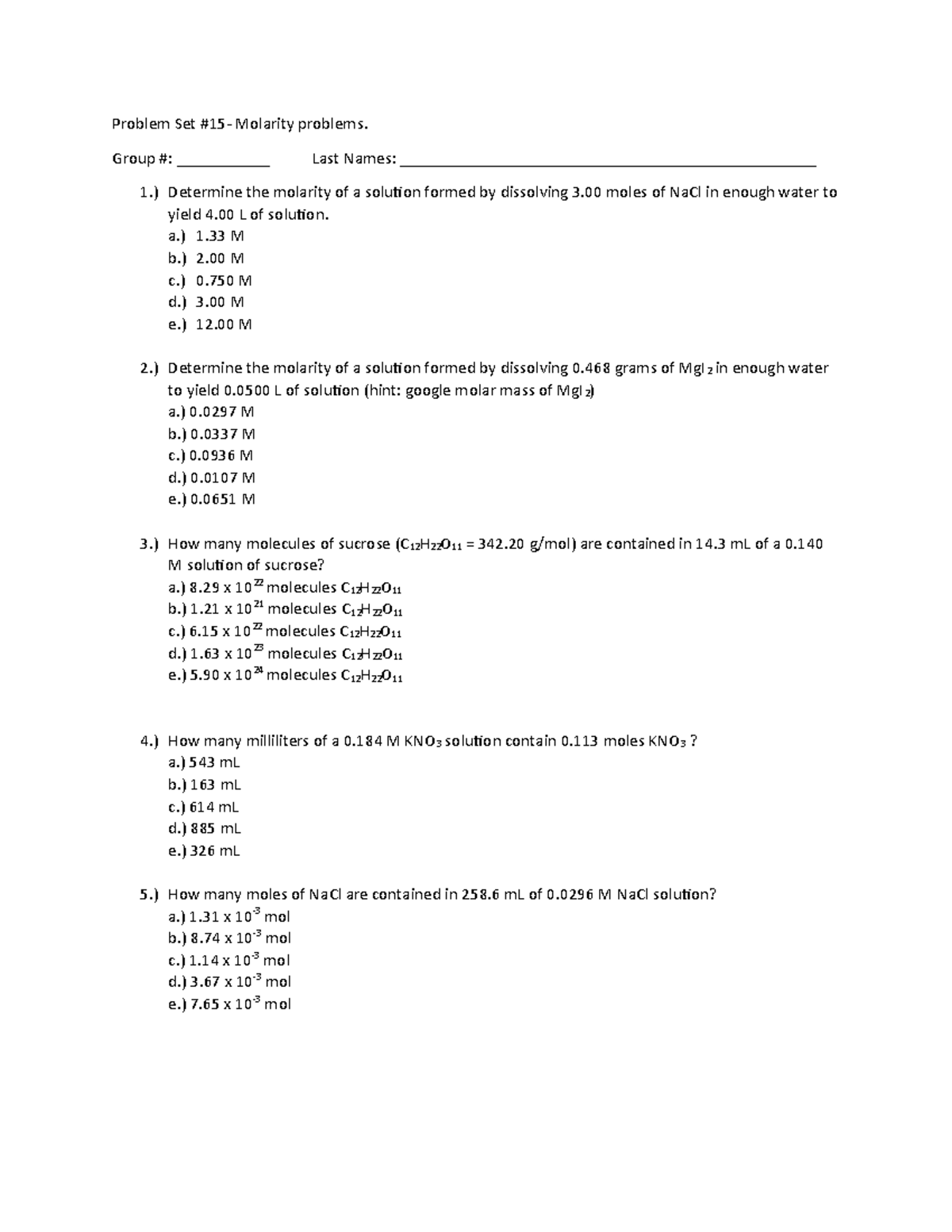 Problem+Set+%2315 - Practice problems sets for chemistry - Problem Set ...