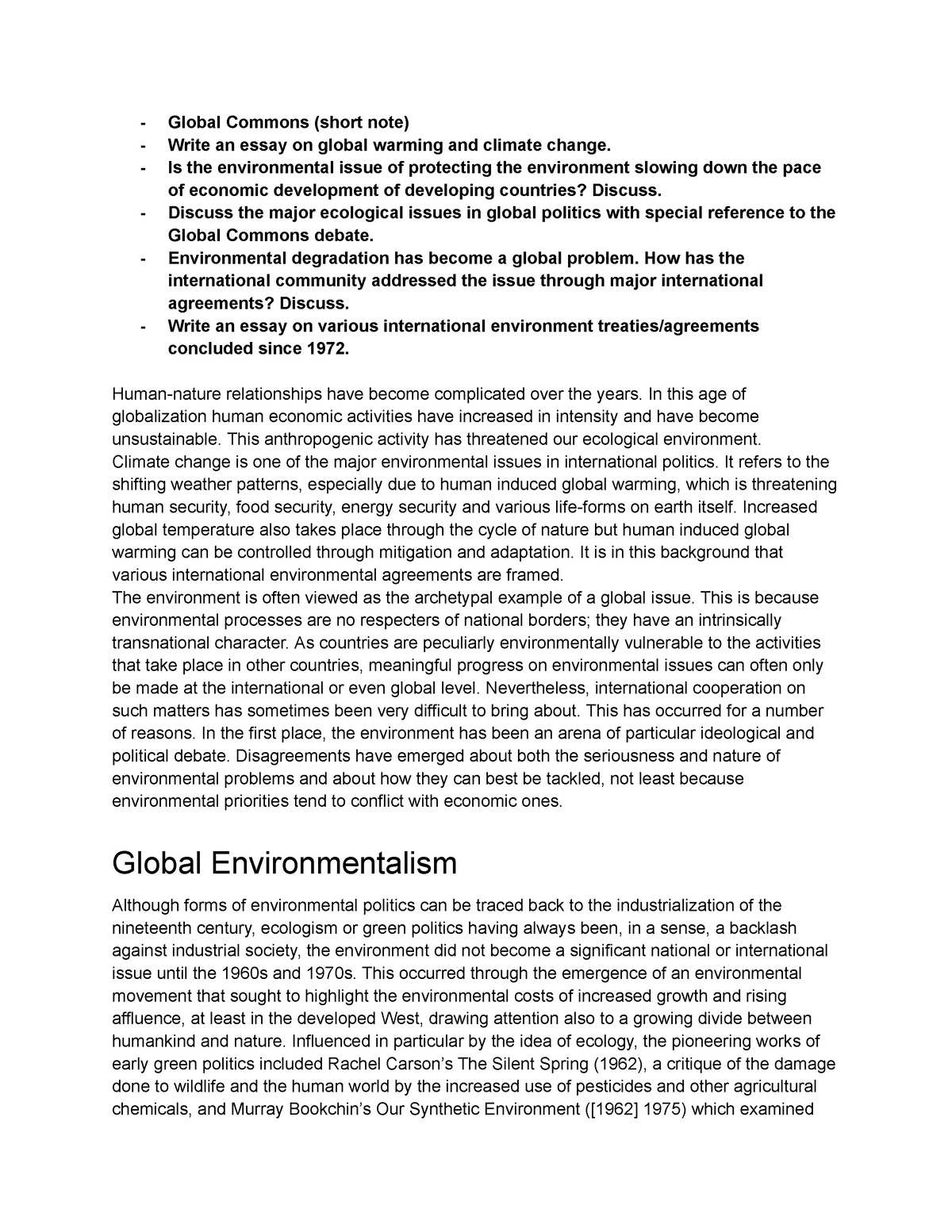 how to write a global statement in an essay