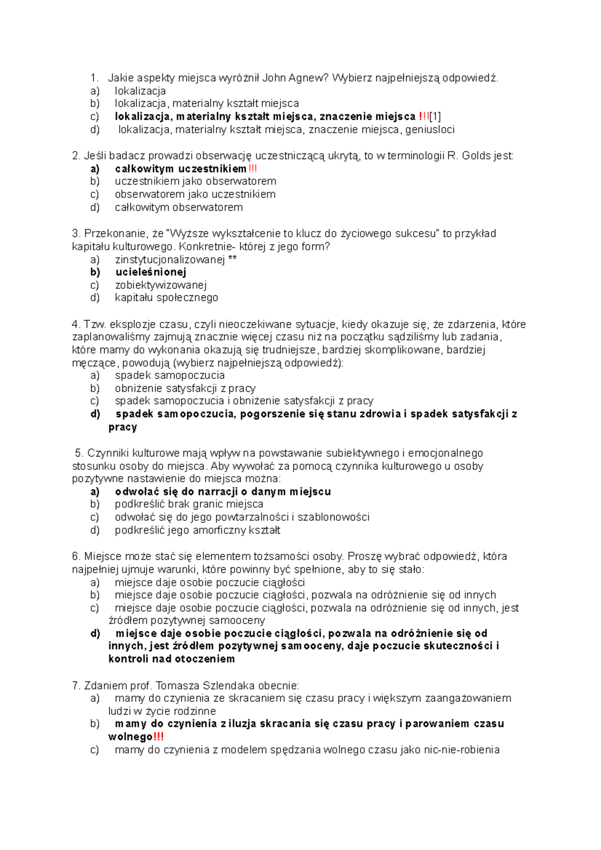 Egzamin próbny 2019, pytania i odpowiedzi - Jakie aspekty miejsca