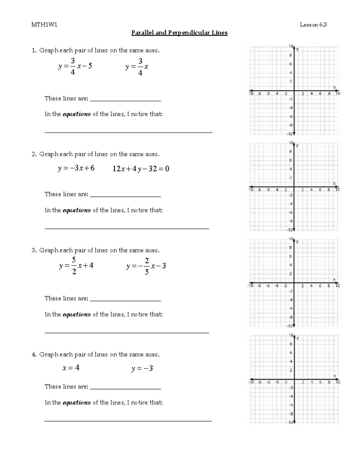 2 Parallel and Perpendicular Lines Student - MTH1W1 Lesson 6. Parallel ...