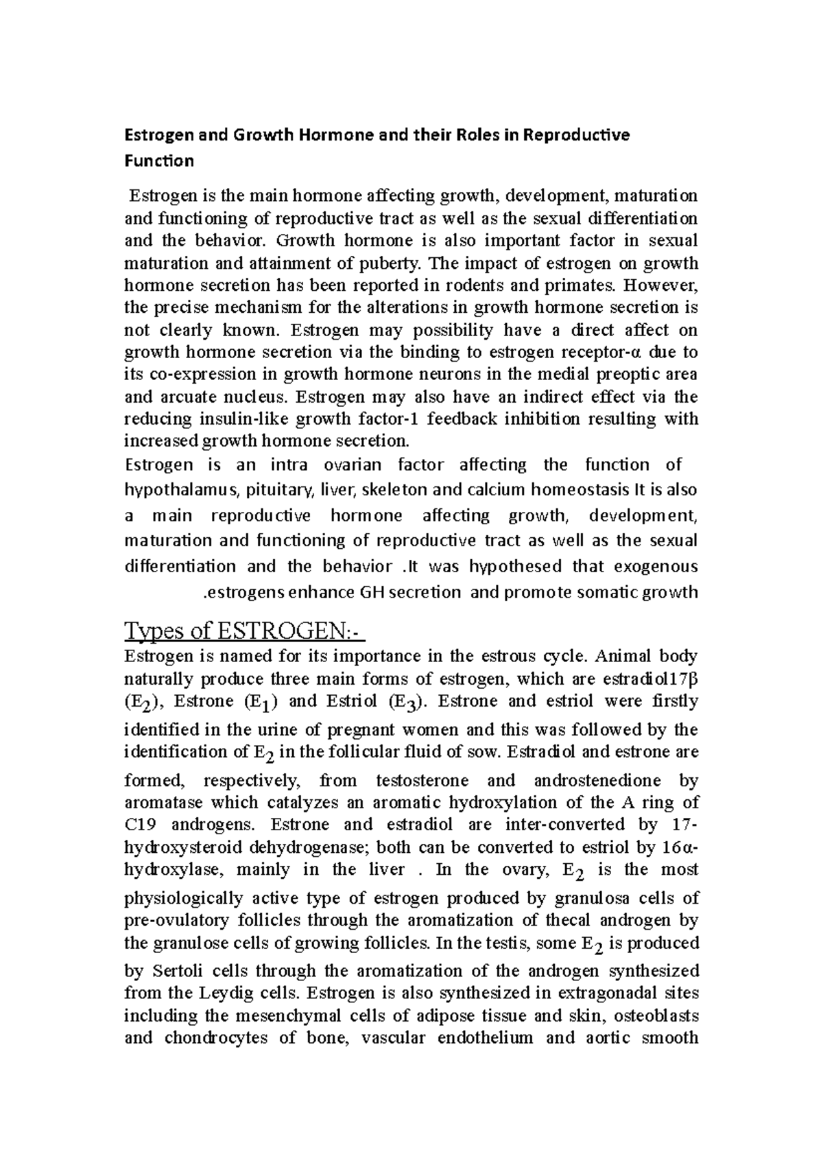 Estrogen and its function - Estrogen and Growth Hormone and their Roles ...