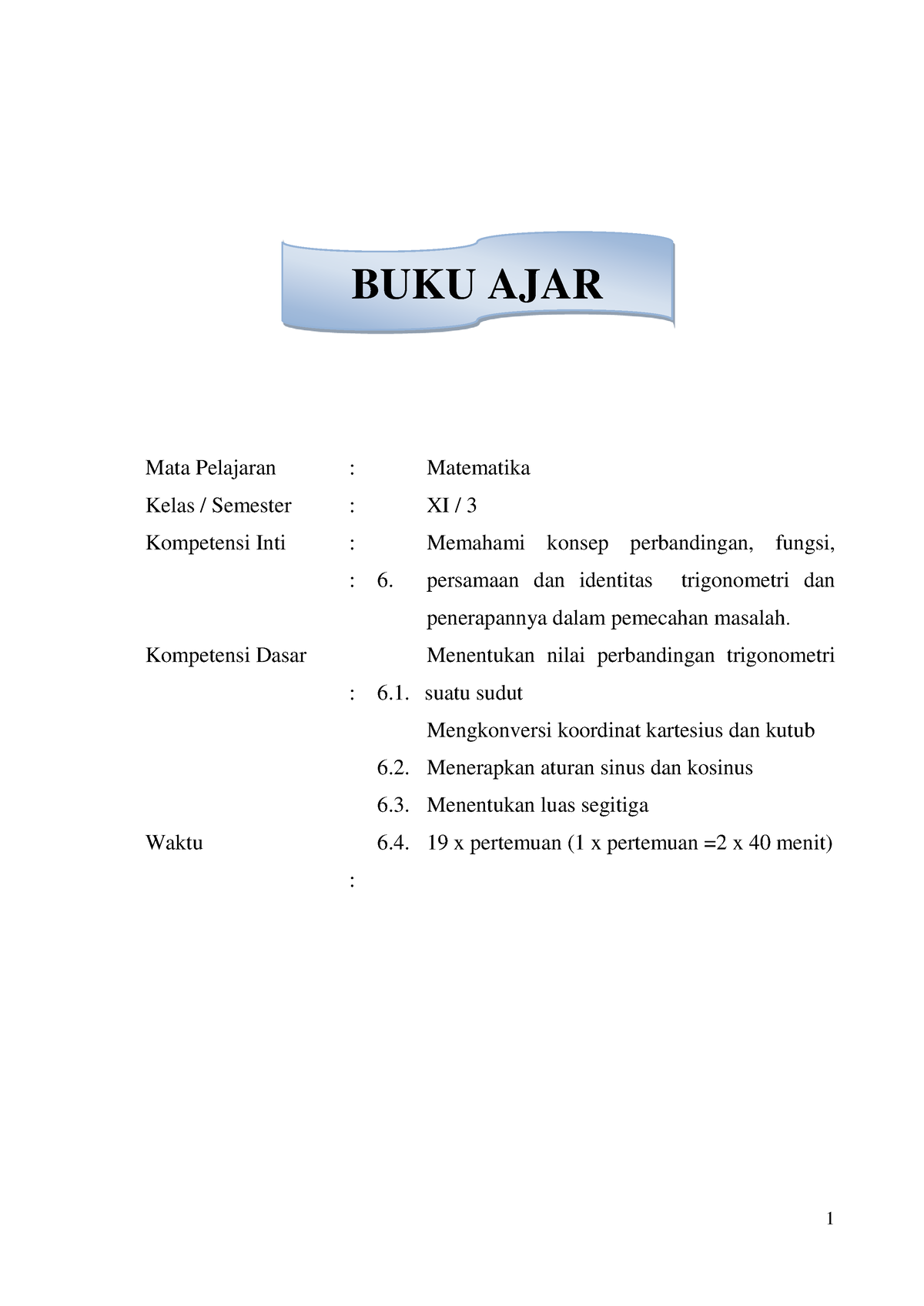 Contoh BUKU AJAR - Buku Ajar Untuk Pedoman Guru - Mata Pelajaran Kelas ...