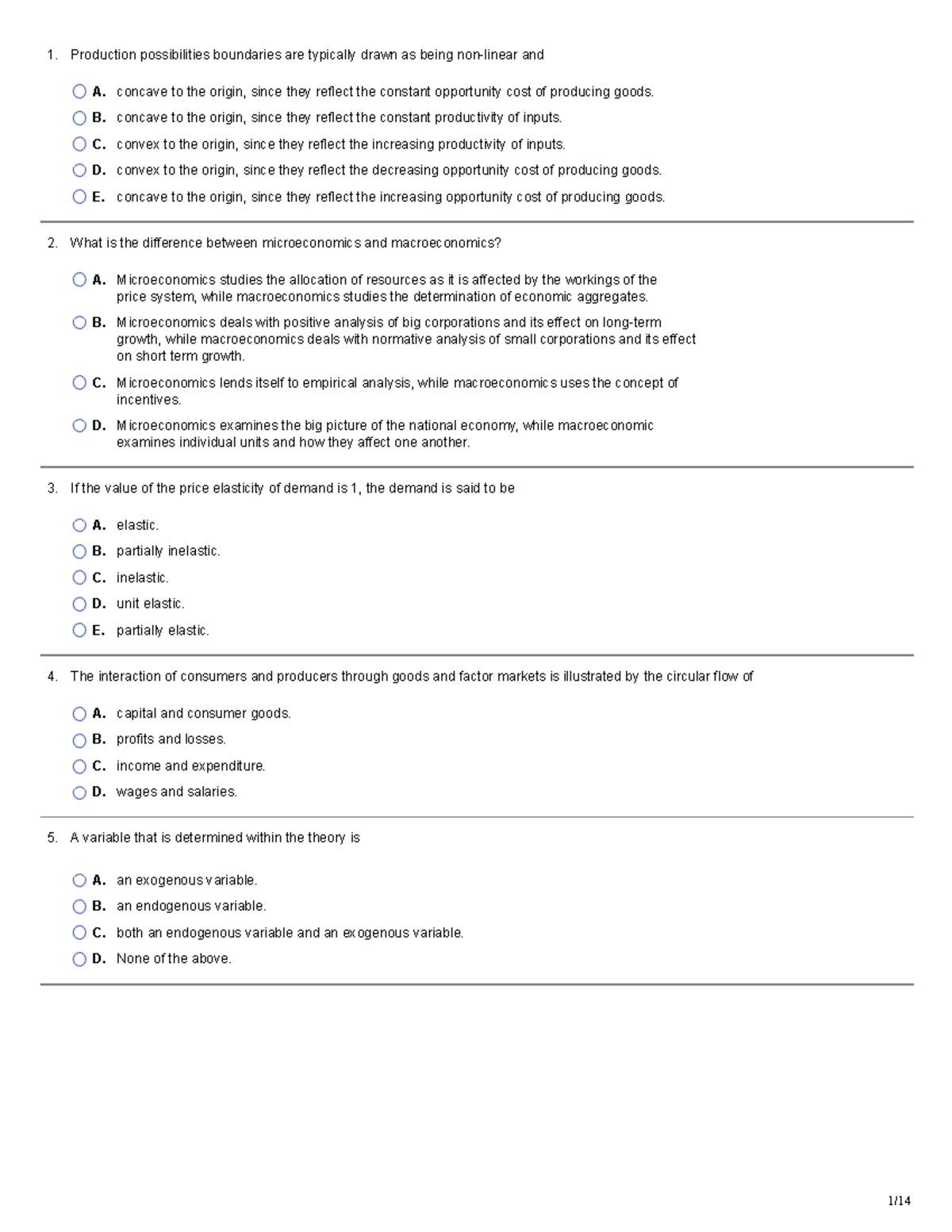 Sample Test 1 - 1. 2. 3. 4. 5. Production possibilities boundaries are ...