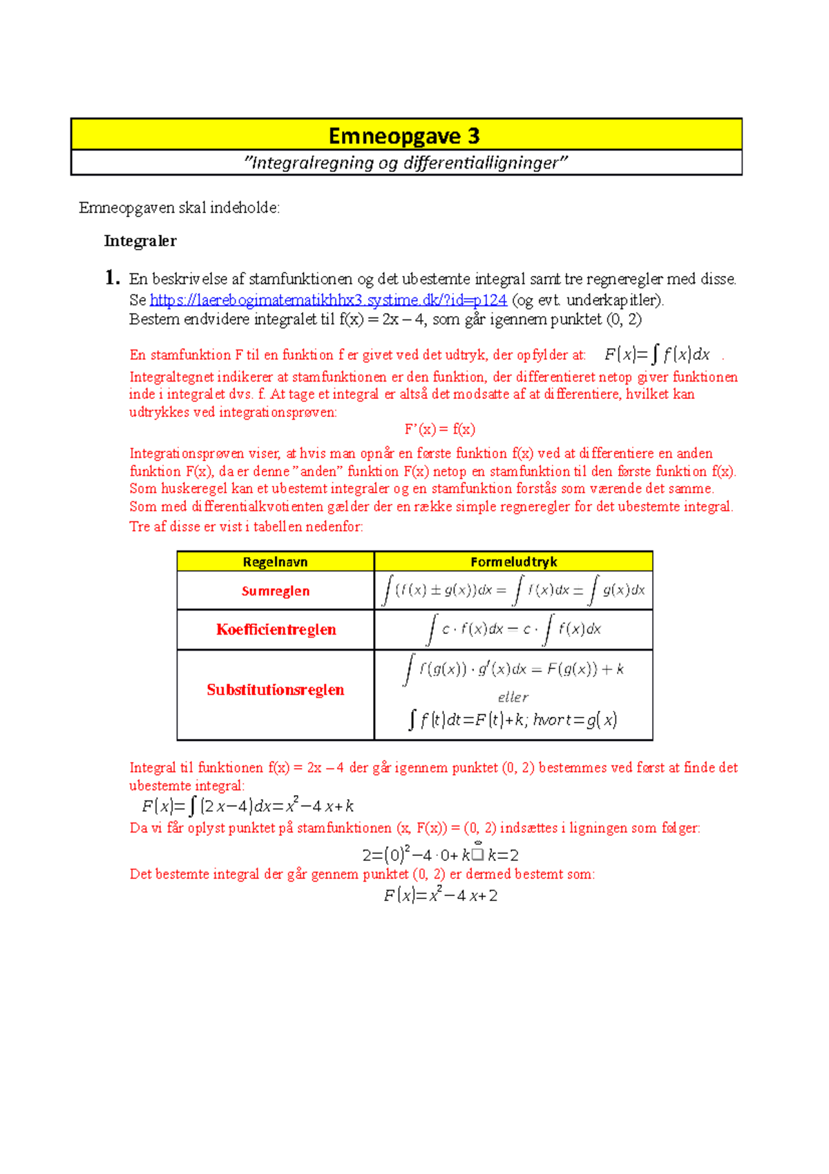 Integralregning Og Differentialligninger - Emneopgave 3 Og Emneopgaven ...