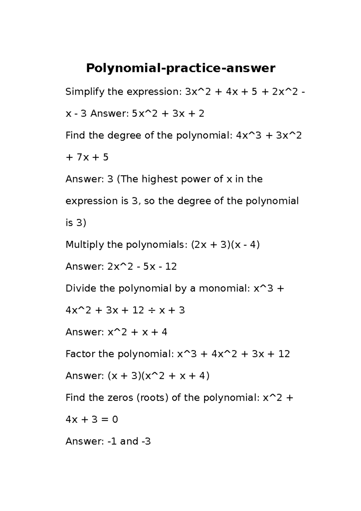 Polynomial-answer - Practicing mathematical problems helps to build ...