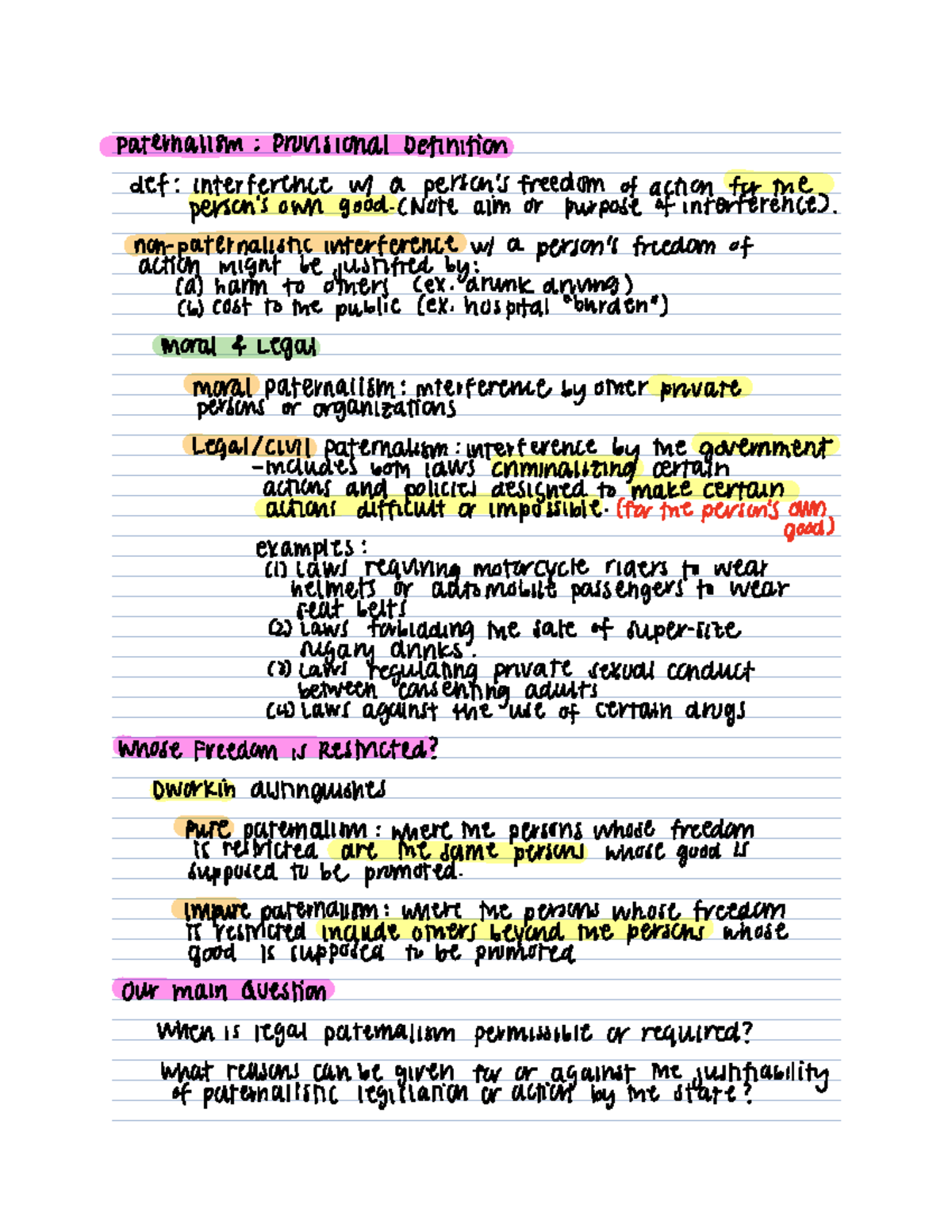 1. Paternalism - Lecture notes 1 - PHIL202 - Studocu
