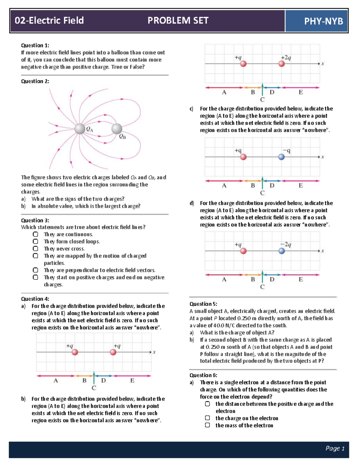 NYB-Problem-Set-02 W22 - Question 1 : If more electric field lines ...