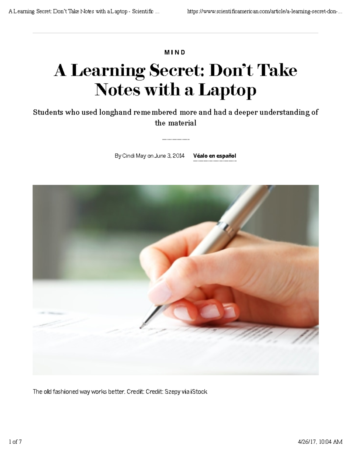 A Learning Secret Don’t Take Notes with a Laptop - Scientific American ...