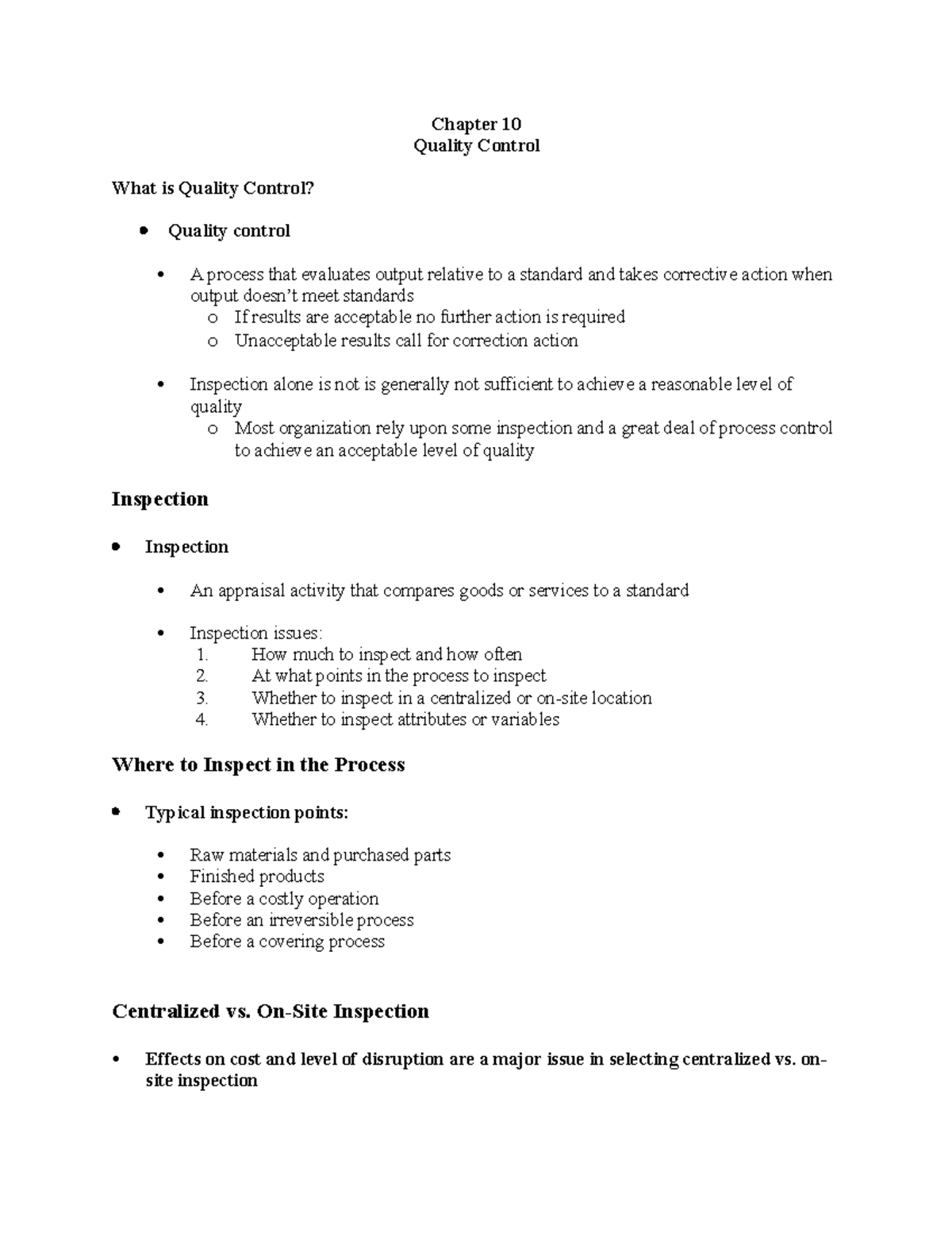 Operations Management 14 - Chapter 10 Quality Control What is Quality ...
