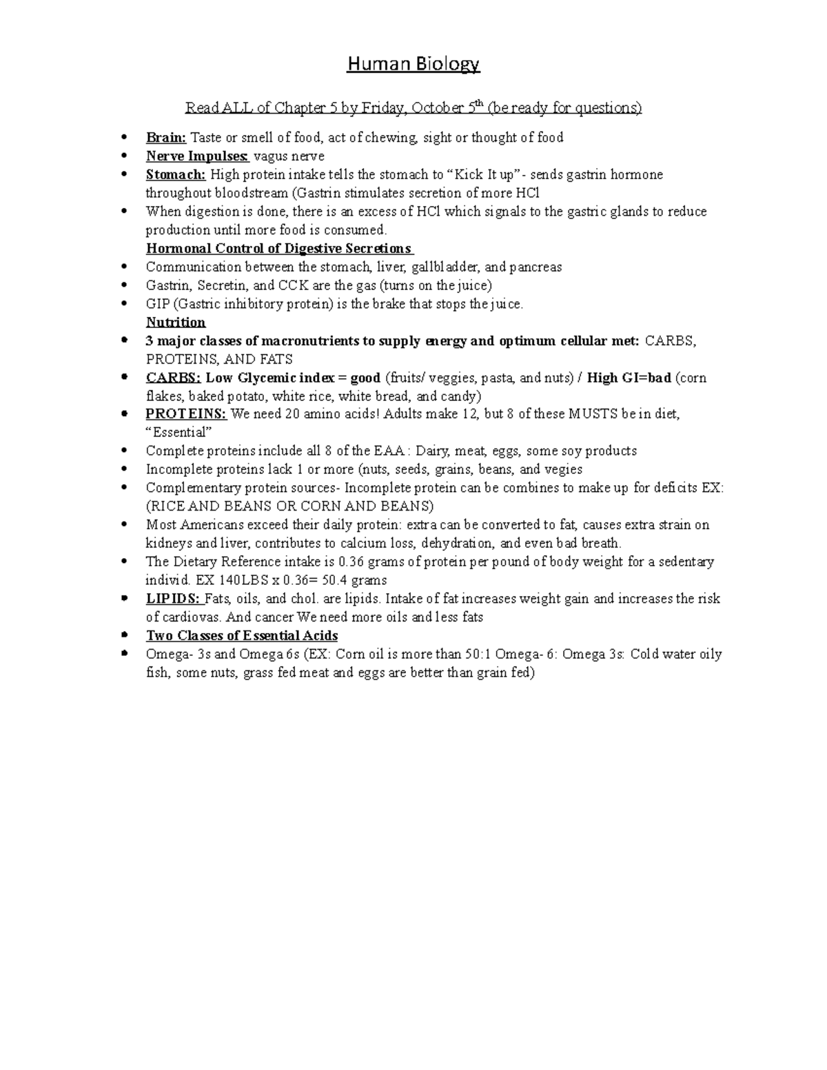 Human Bio Notes 928 - Human Biology Read ALL of Chapter 5 by Friday ...