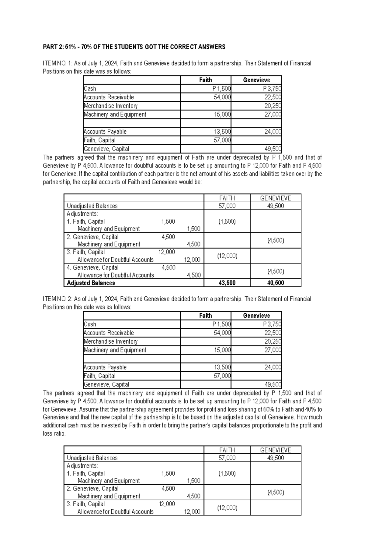 Solutions to diagnostic exam AFAR - PART 2: 51% - 70% OF THE STUDENTS ...