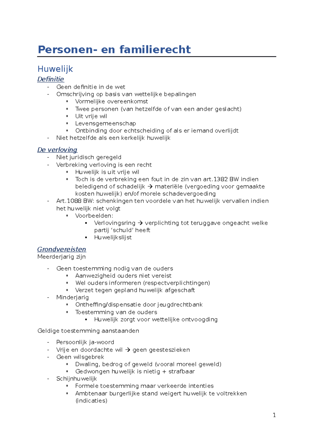 Personen- En Familierecht Samenvatting - En Familierecht Huwelijk ...