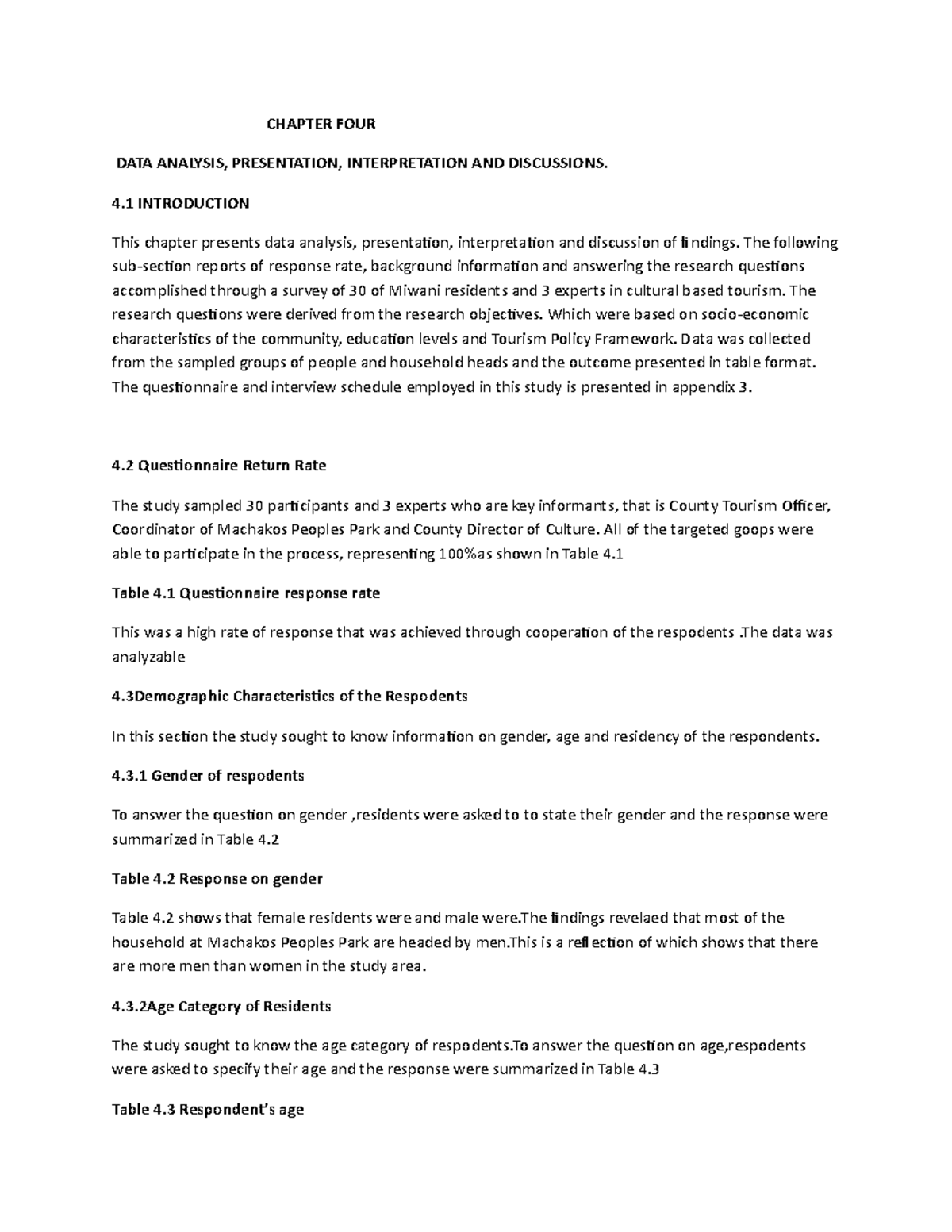 Chapter FOUR - N/B - CHAPTER FOUR DATA ANALYSIS, PRESENTATION ...