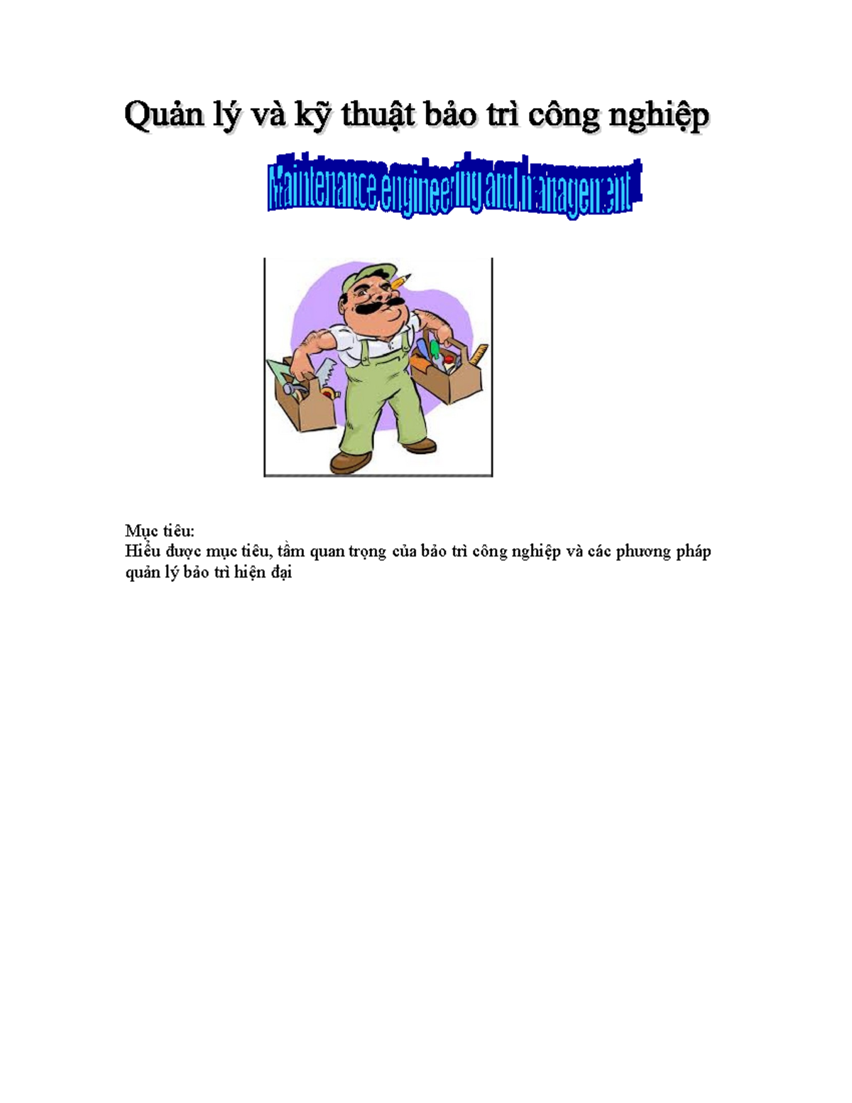 Giao trinh Qun ly va k thut bo tri c Mục tiêu Hiểu được mục tiêu