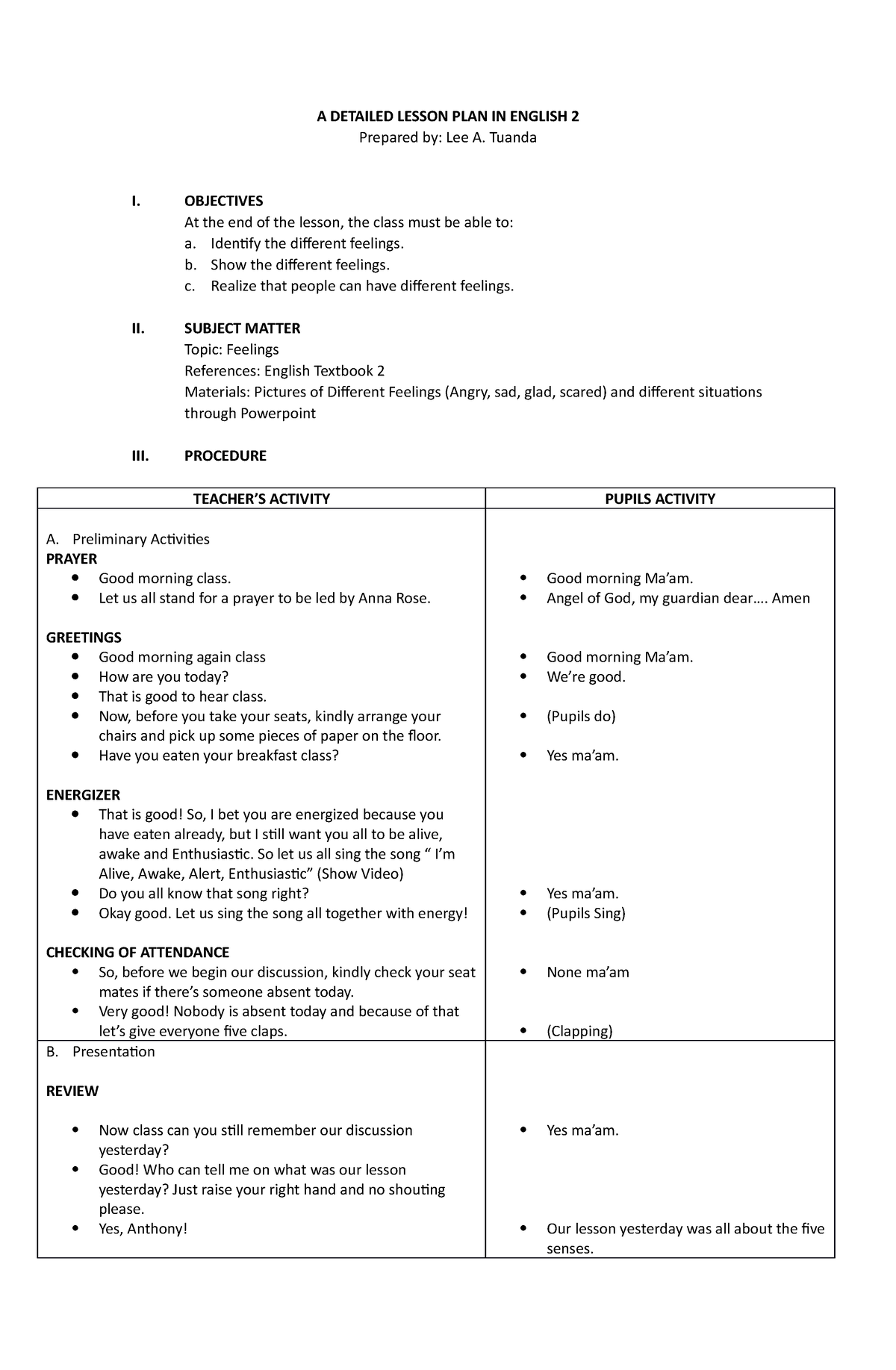 A Detailed Lesson PLAN IN English 2 - A DETAILED LESSON PLAN IN ENGLISH ...