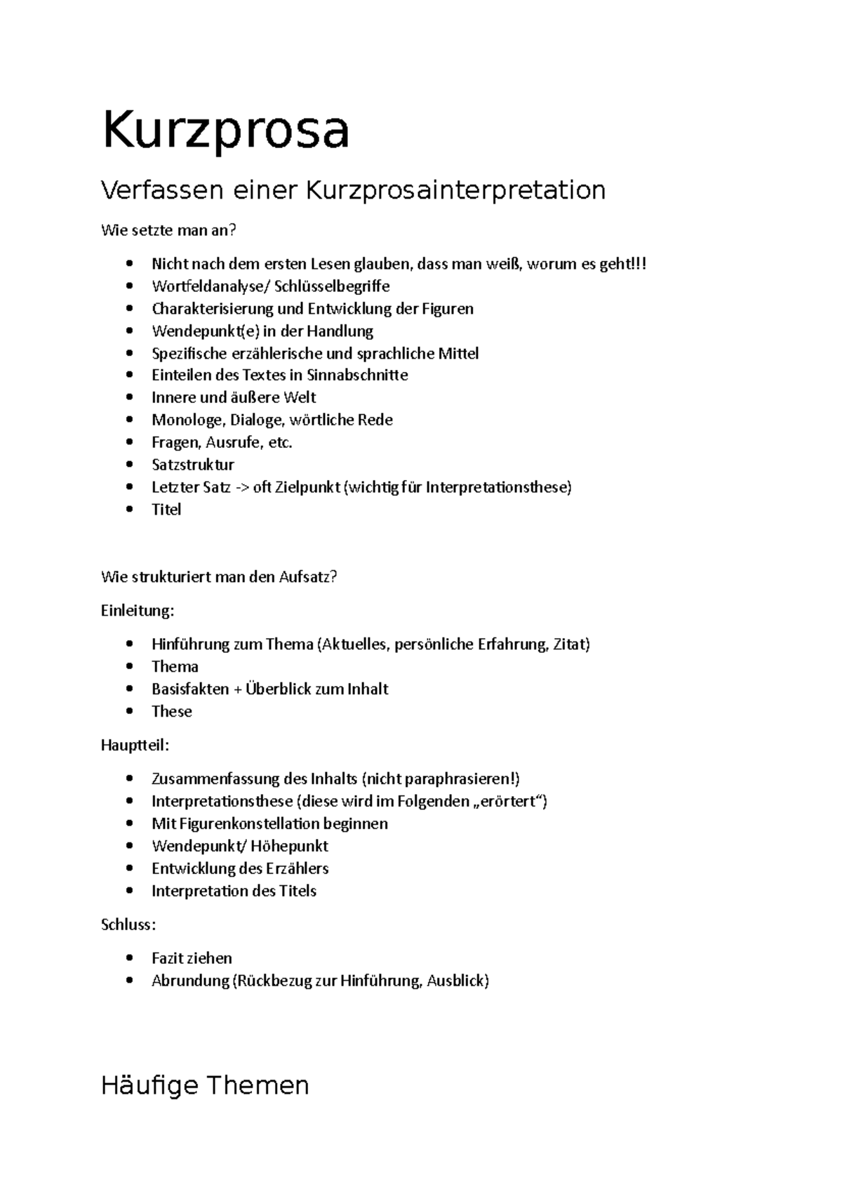 Kurzprosa Unter Einbezug Parabolischer Texte Kurzprosa Anleitung - Kurzprosa Verfassen einer Kurzprosainterpretation