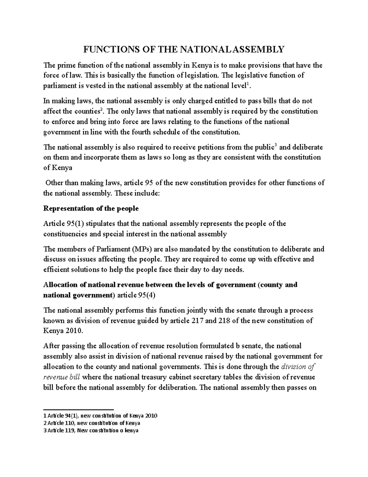 The Functions OF THE National AssemblyT FUNCTIONS OF THE NATIONAL