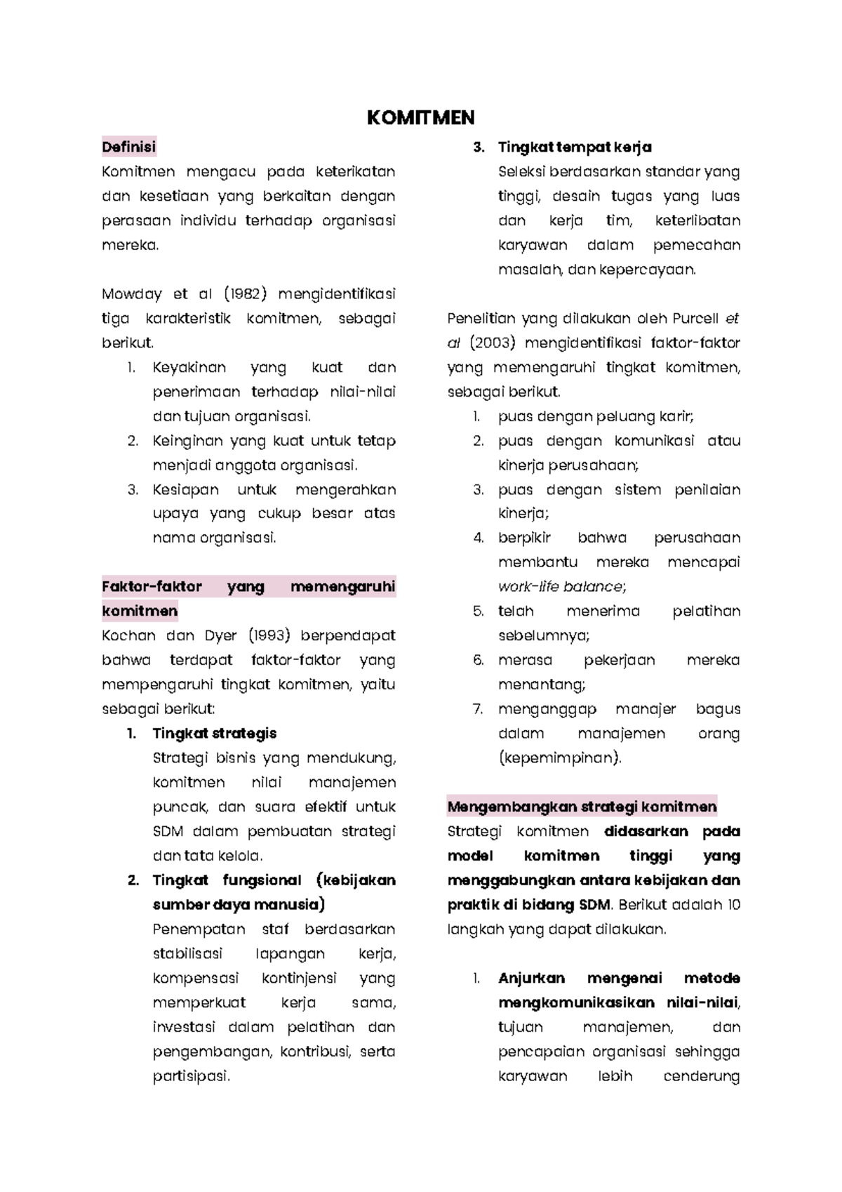 MSDM Komitmen - KOMITMEN Definisi Komitmen mengacu pada keterikatan dan ...