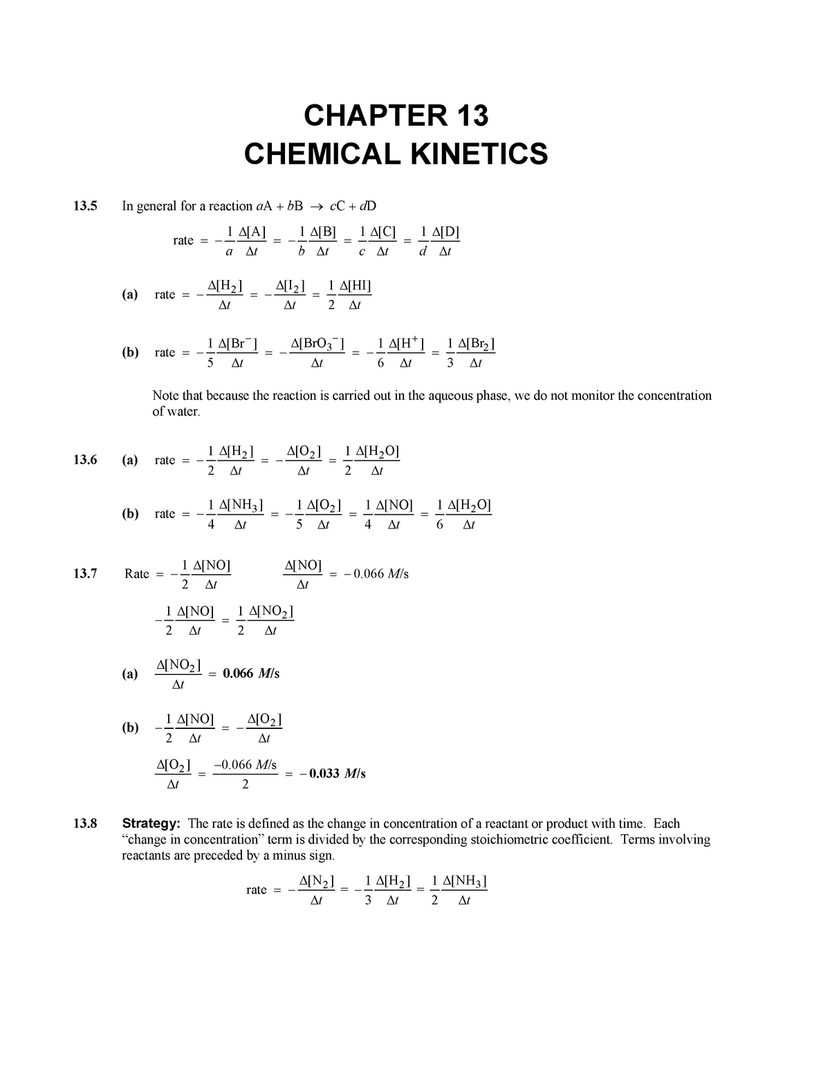 13 - Chang's Chemistry 11th - CHAPTER 13 CHEMICAL KINETICS 13 In ...