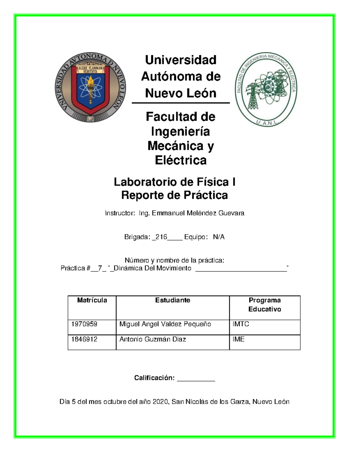 Practica 7 Lab. Quimica - Universidad Autónoma de Nuevo León Facultad ...