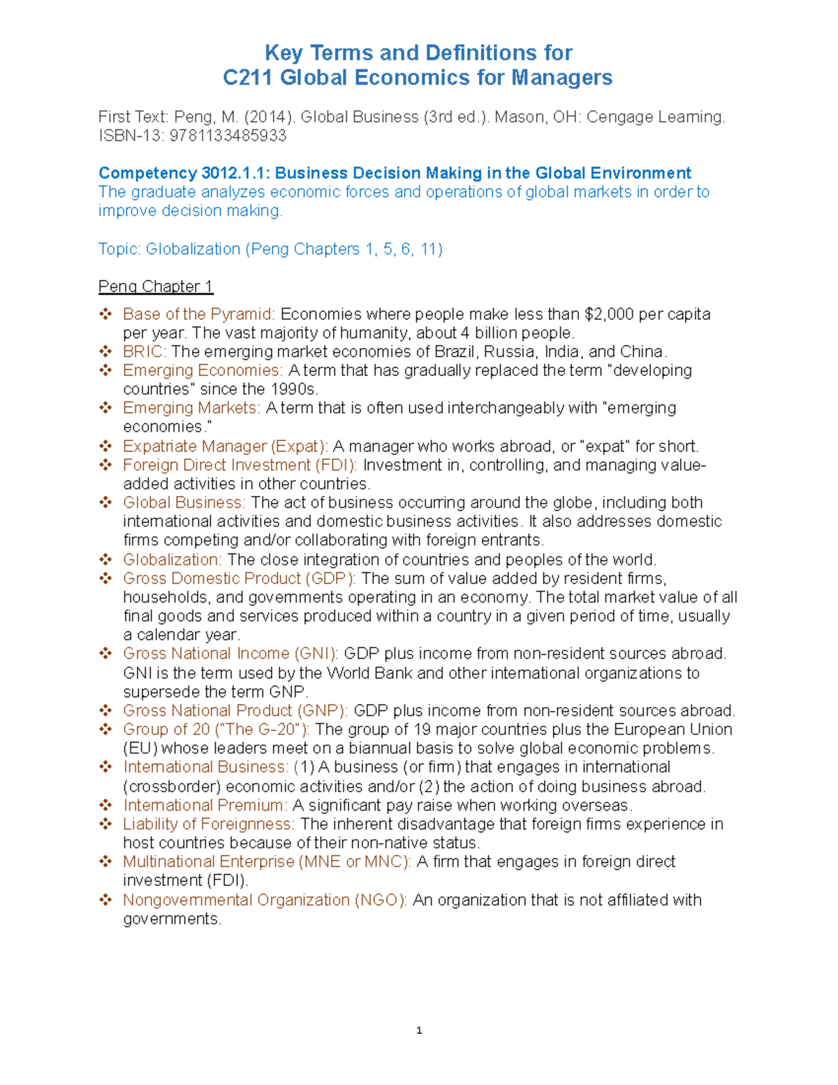 C211 Key Terms And Definitions - C211 Global Economics For Managers ...