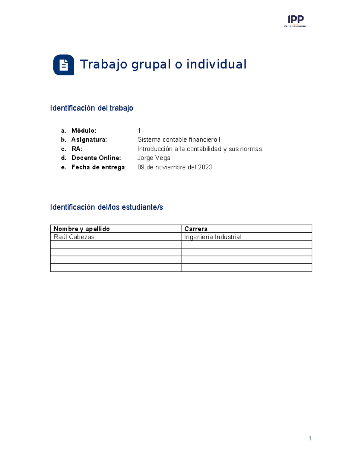 TI M1 Sistema Contable Financiero I - Trabajo Grupal O Individual ...