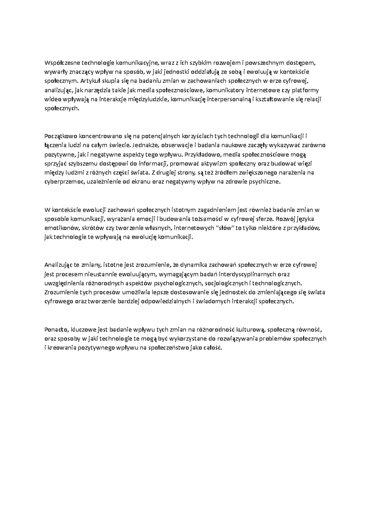 Ewolucji Zachowania Społecznego w Kontekście Nowoczesnych Technologii