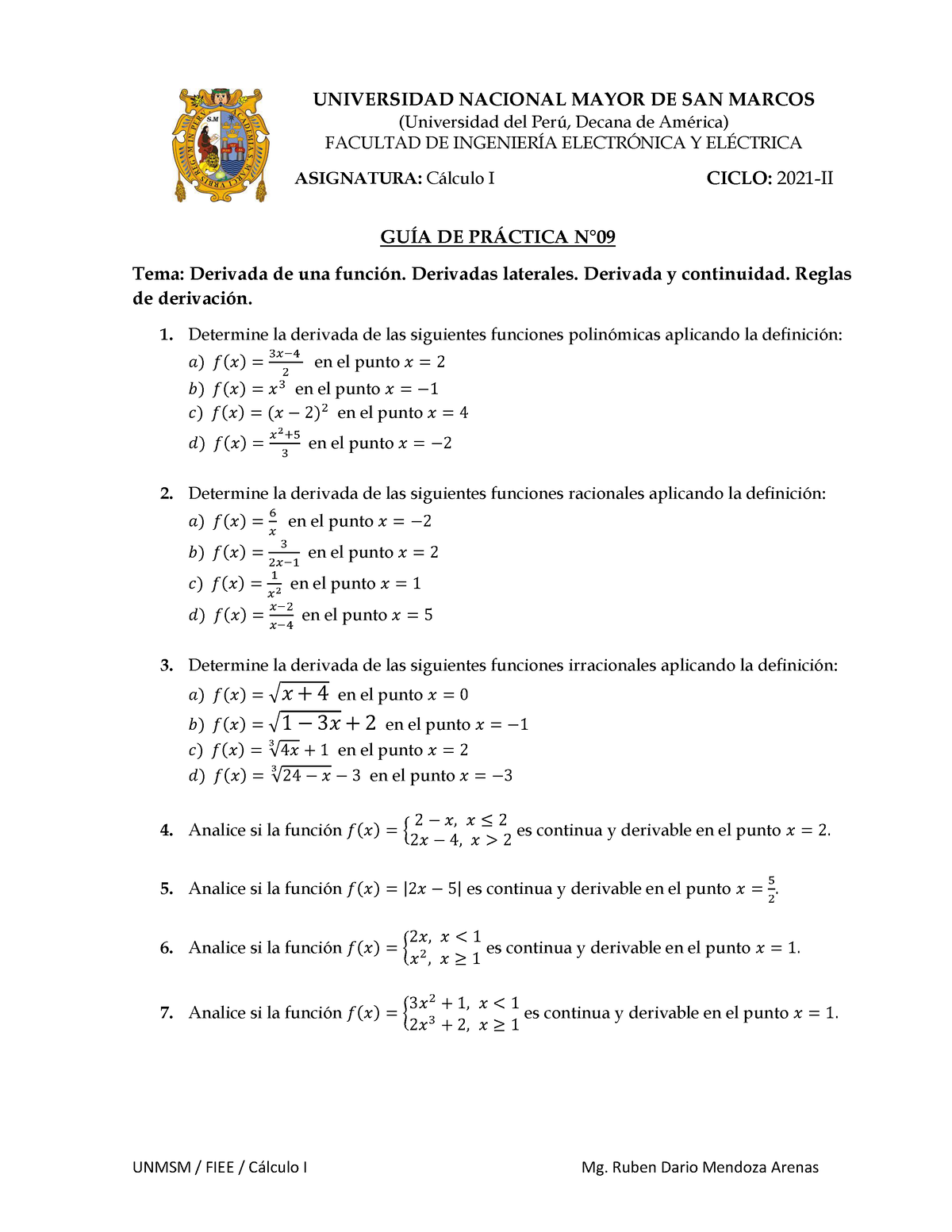 Guía De Práctica N°09 Ejercicios De Practica De La Semana 09 Del