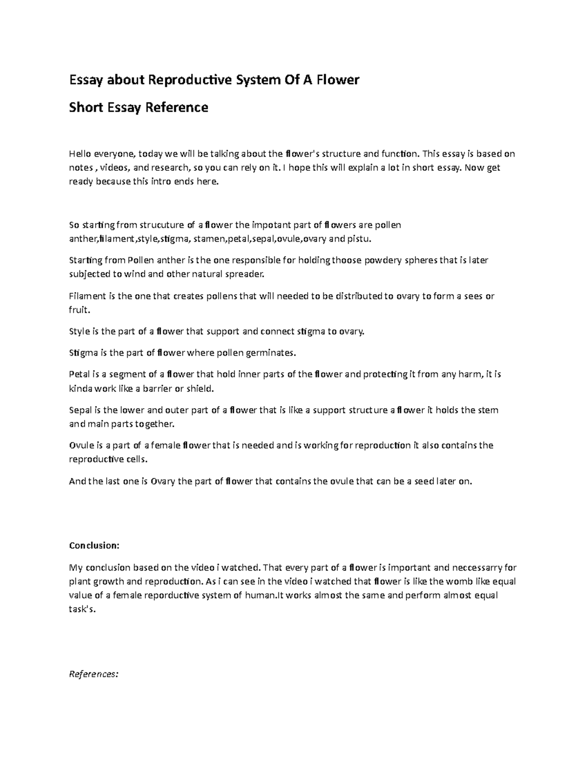 Essay About Reproduction Of Flower Essay about Reproductive System Of