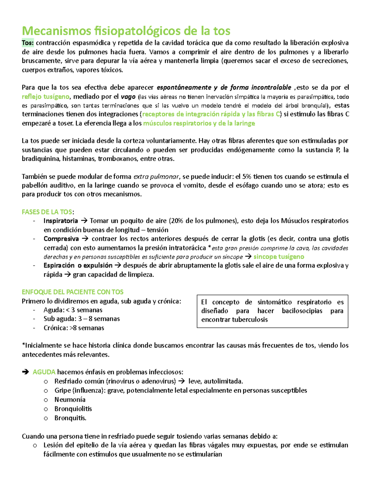 Mecanismos fisiopatol¢gicos de la tos - Mecanismos de la tos Tos: y ...