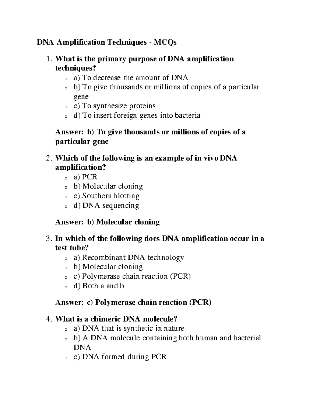 DNA Amplification Techniques mcqs - What is the primary purpose of DNA ...