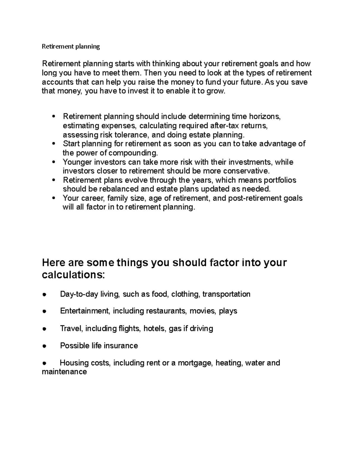 Retirement planning - this is an assignment - Retirement planning ...