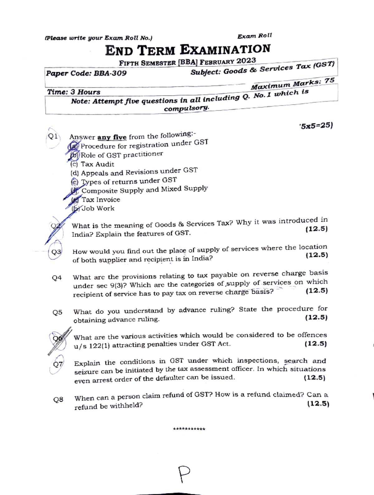 GST Previous Year Paper Please write your Exam Roll No.) Exam Roll