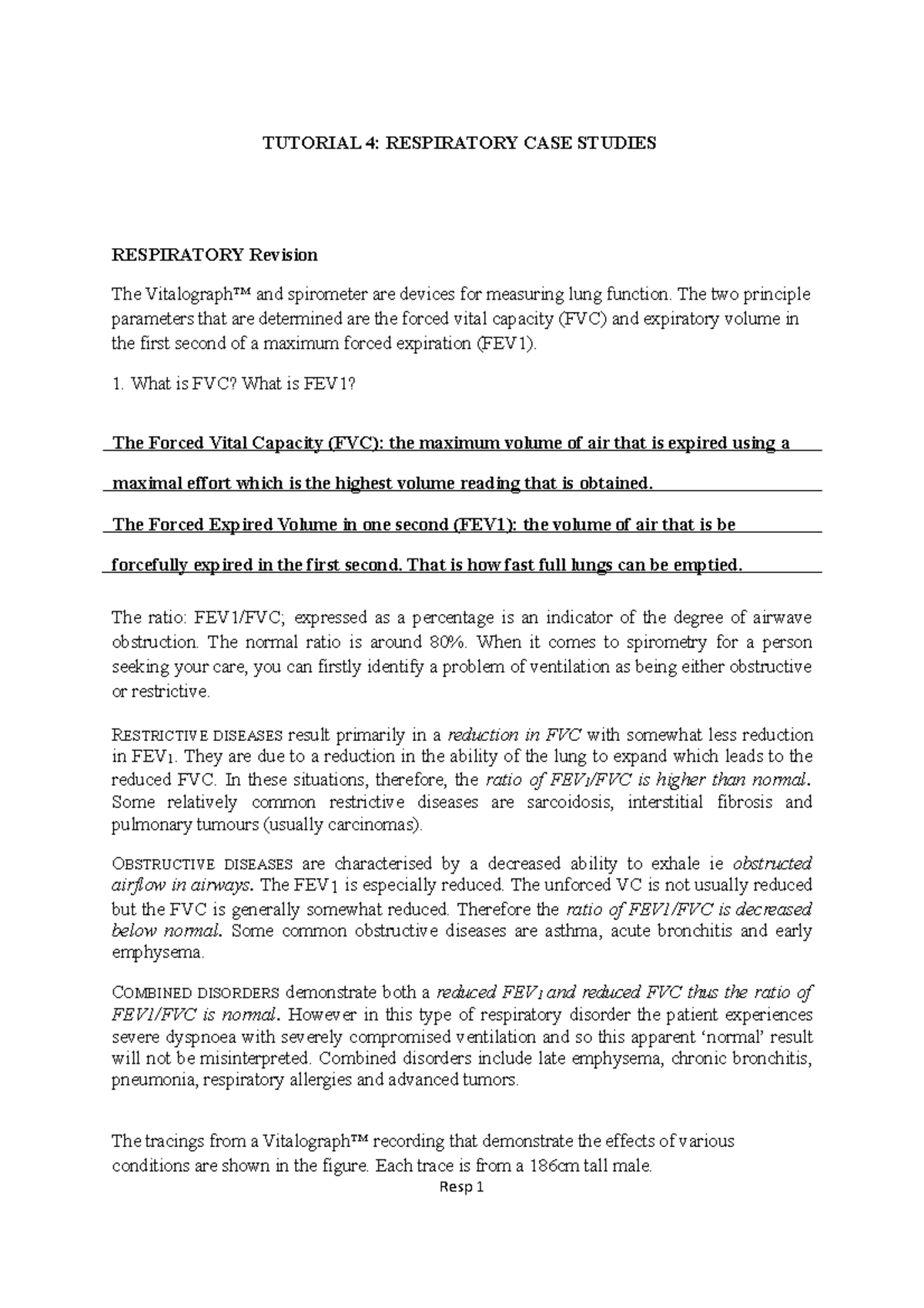 Case study materials - TUTORIAL 4: RESPIRATORY CASE STUDIES RESPIRATORY ...