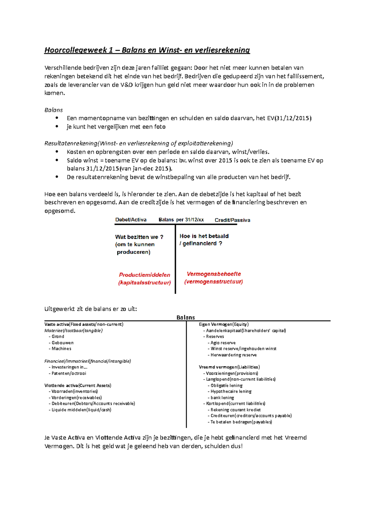 Economie In Bedrijf 2 - Hoorcollegeweek 1 – Balans En Winst- En ...