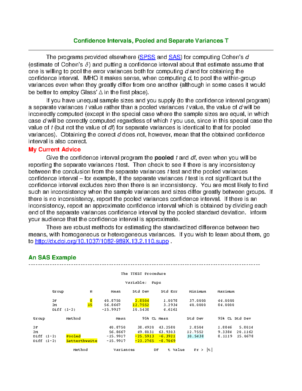 Confidence Intervals, Pooled and Separate Variances T - IMHO it makes ...
